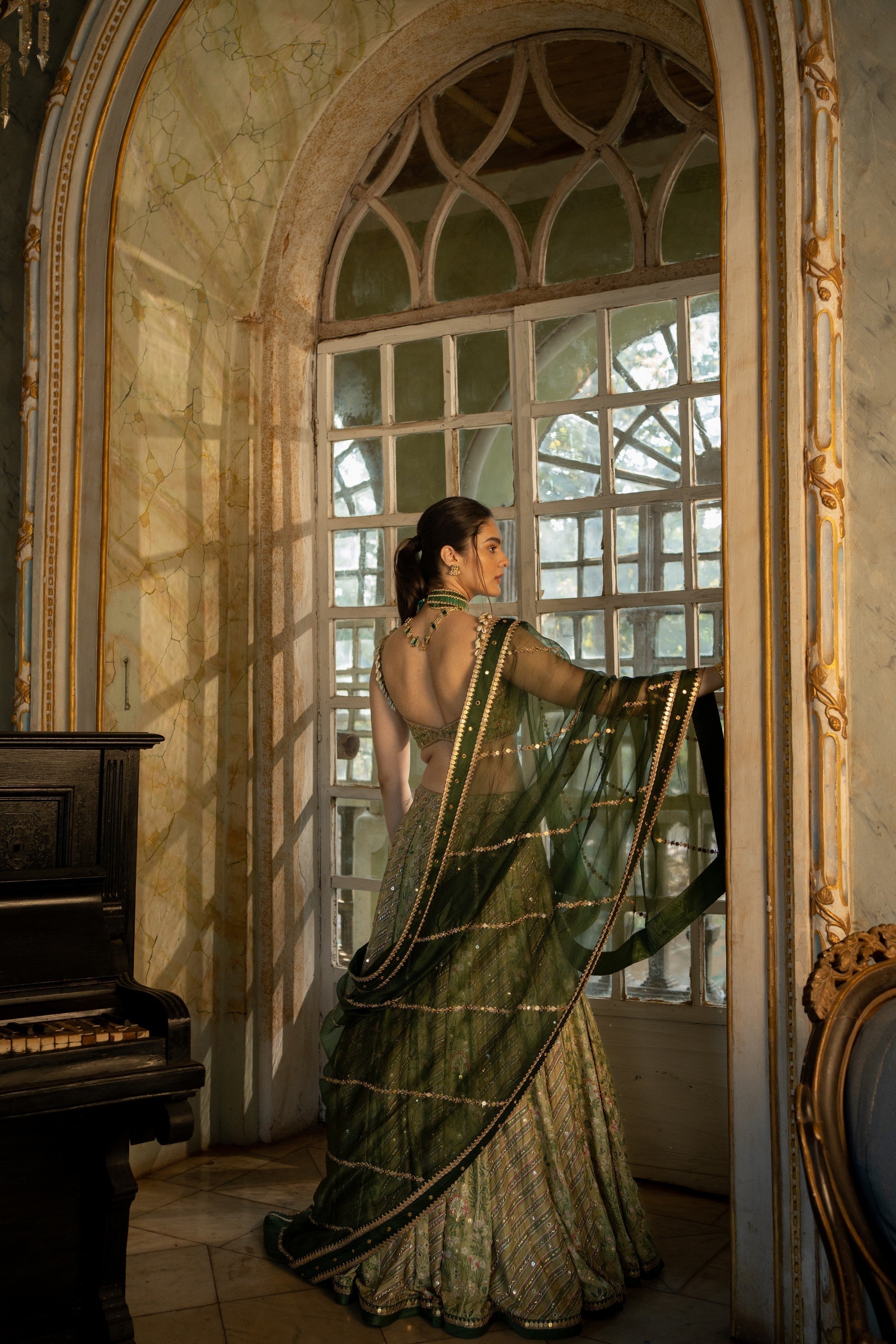 SAGE GREEN TROPICAL PRINTED LEHENGA SET