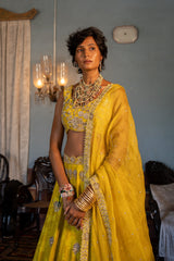 REFRESHING YELLOW SELF WOVEN LEHENGA SET