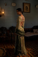 SAGE GREEN TROPICAL VNECK BACKLESS ANARKALI SET