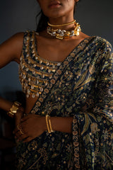 TROPICAL PRINT KOWRI SHELL BLOUSE SAREE SET