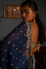 BLUE SELF WVEN KALI EMBROIDERED LEHENGA SET