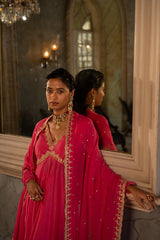 FUSCHIA PINK V NECK ANARKALI SET