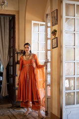 BURT ORANGE ANARKALI SET