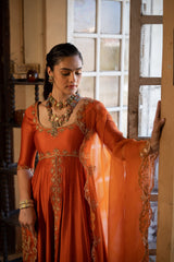BURT ORANGE ANARKALI SET