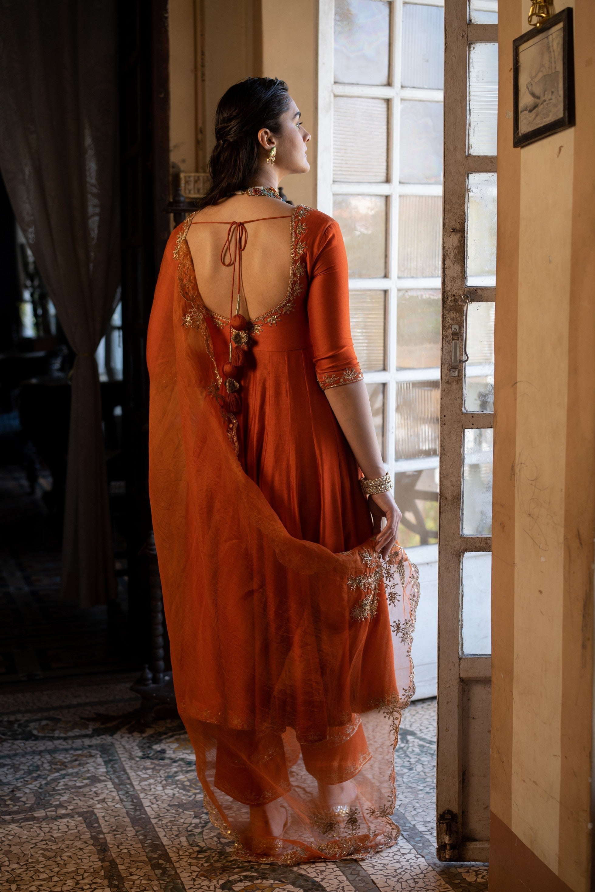 BURT ORANGE ANARKALI SET