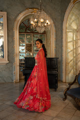 RED NAKHSA PRINTED LEHENGA SET