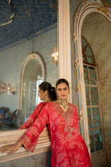 RED MONO FLORAL KURTA SET