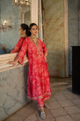 RED MONO FLORAL KURTA SET