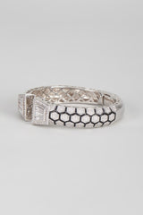 Silver-Tone Geometric Statement Cuff Bracelet with Crystal Accents