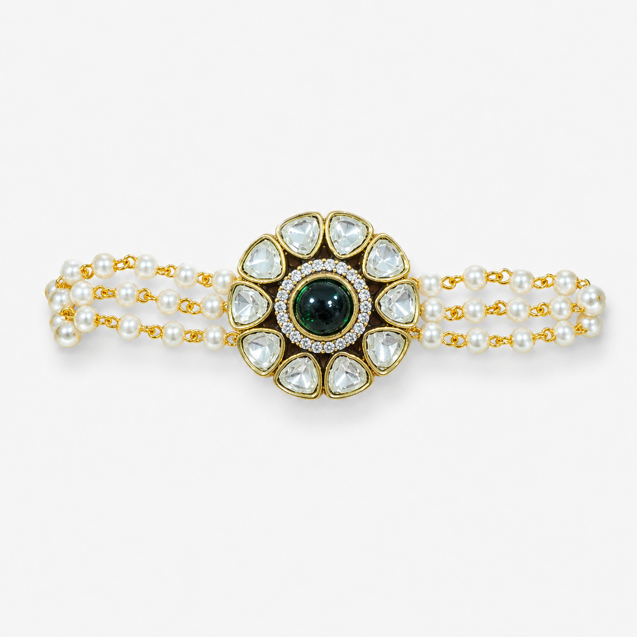 Emerald Polki Floral Pearl Bracelet