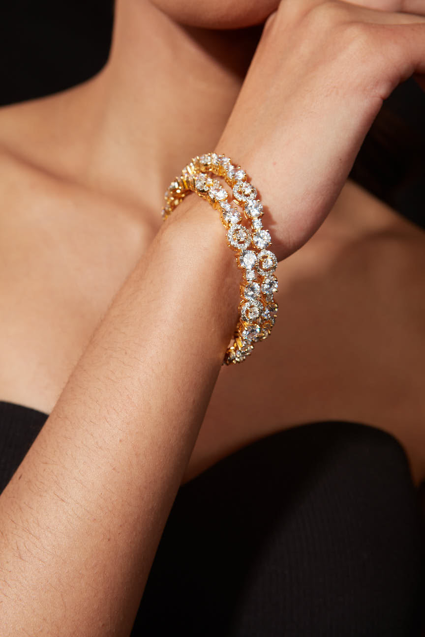 Gold Plated Zircon Studded Openable Bangles, Set of 2