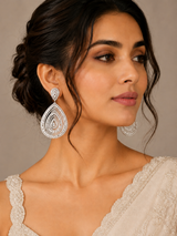 Silver-Tone Teardrop Cubic Zirconia Statement Earrings