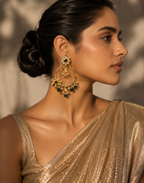 Emerald Floral Hoop Earrings with Pearl Drops