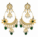 Emerald Floral Hoop Earrings with Pearl Drops