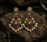 Multicolour Polki Drop Earrings with Pearl Accents