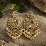 Polki Chandbali Earrings with Pearl Drops