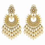 Polki Chandbali Earrings with Pearl Drops