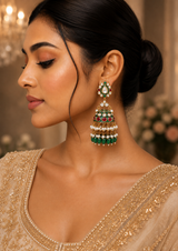 Meenakari Polki Jhumka Earrings with Emerald Drops