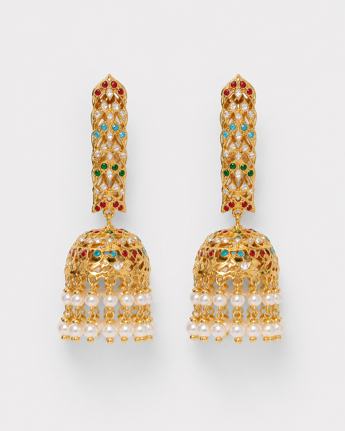 Bar Jhumka Earrings with Pearl Fringe