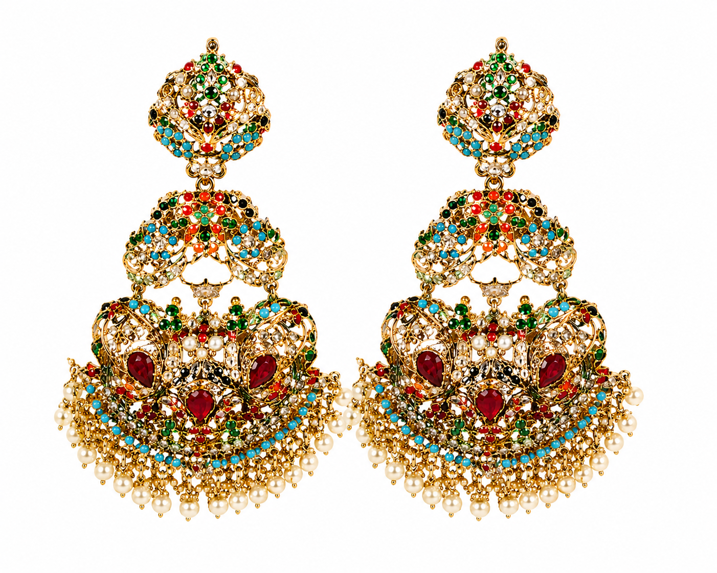 Multicolour Mughal Polki Earrings