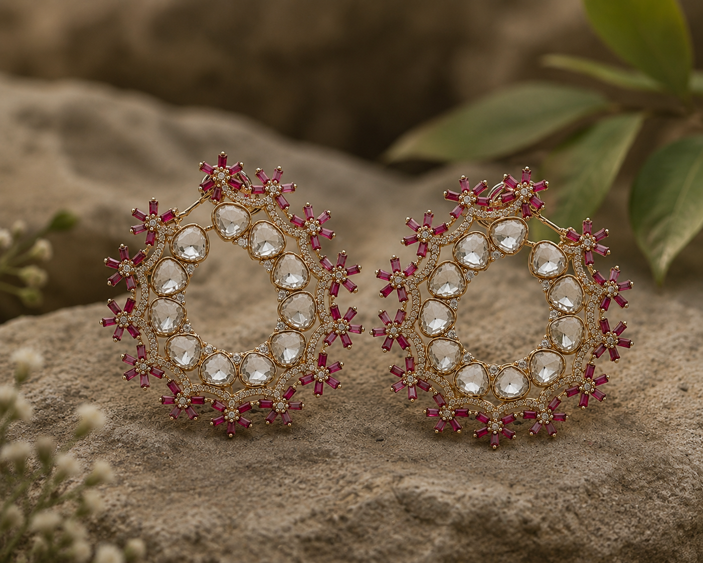Floral Polki Hoop Earrings