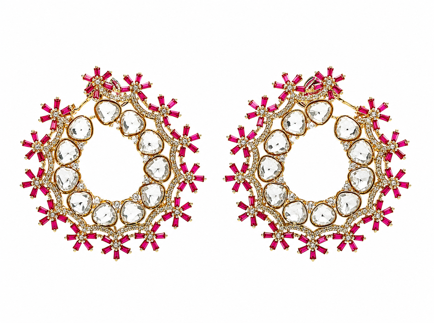 Floral Polki Hoop Earrings