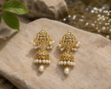 Polki Jhumka Earrings with Pearl Drops