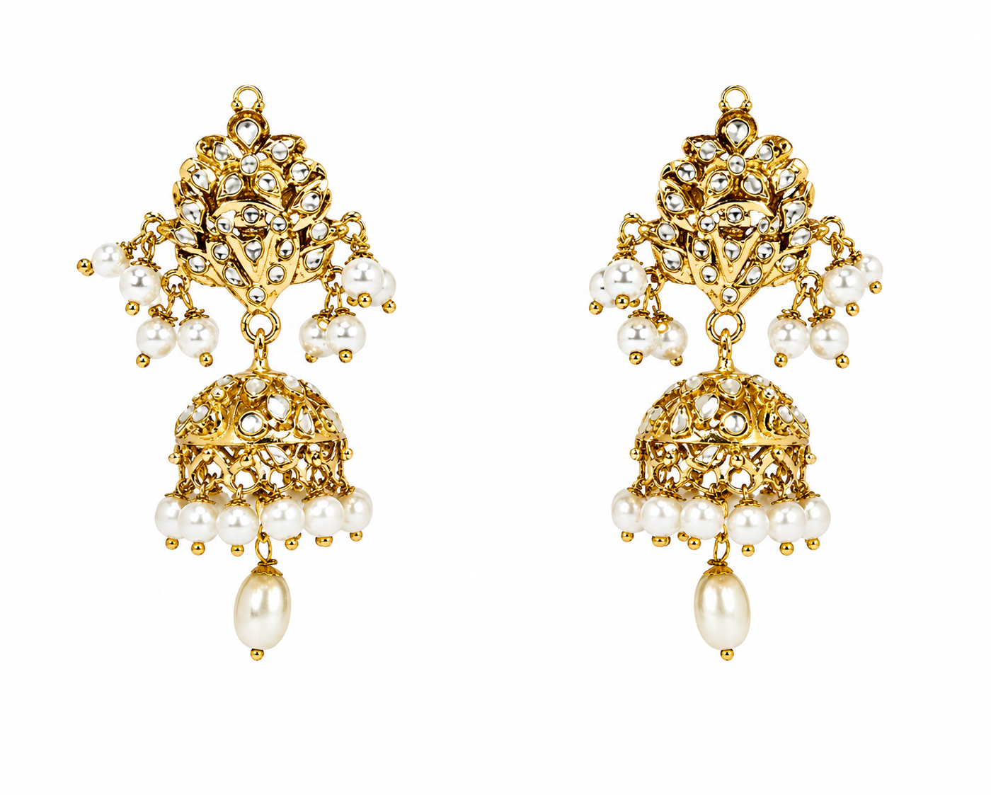 Polki Jhumka Earrings with Pearl Drops