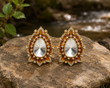 Pear Cut Polki Floral Stud Earrings