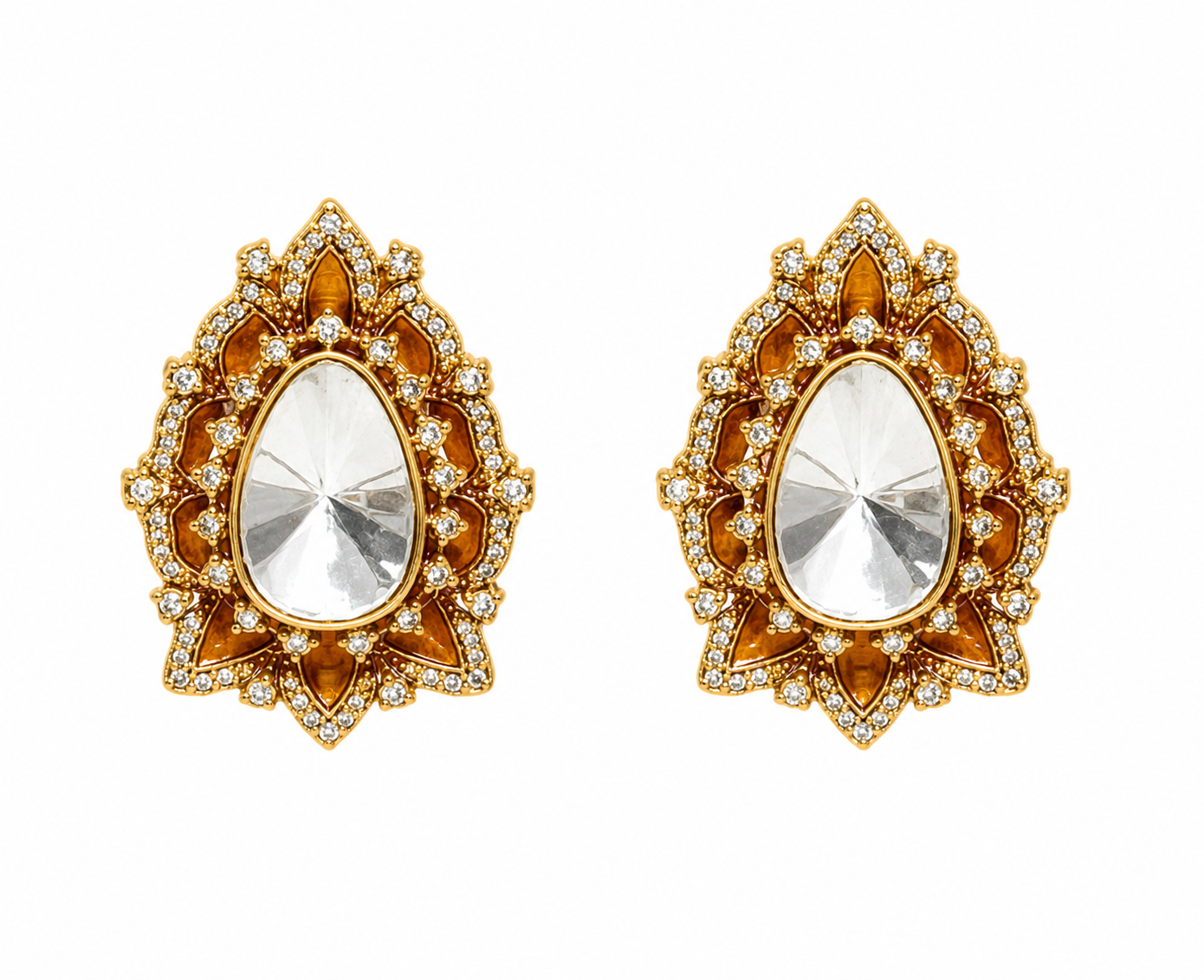 Pear Cut Polki Floral Stud Earrings