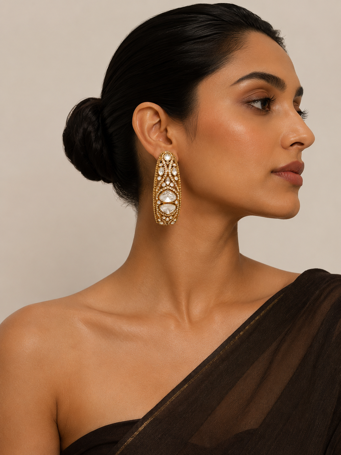 Elongated Polki Drop Earrings