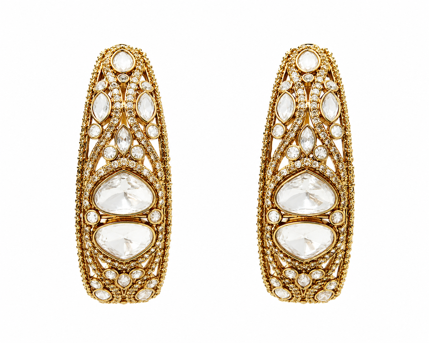 Elongated Polki Drop Earrings
