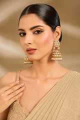 Polki Jhumka Earrings with Pearl Fringe