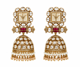 Polki Jhumka Earrings with Pearl Fringe