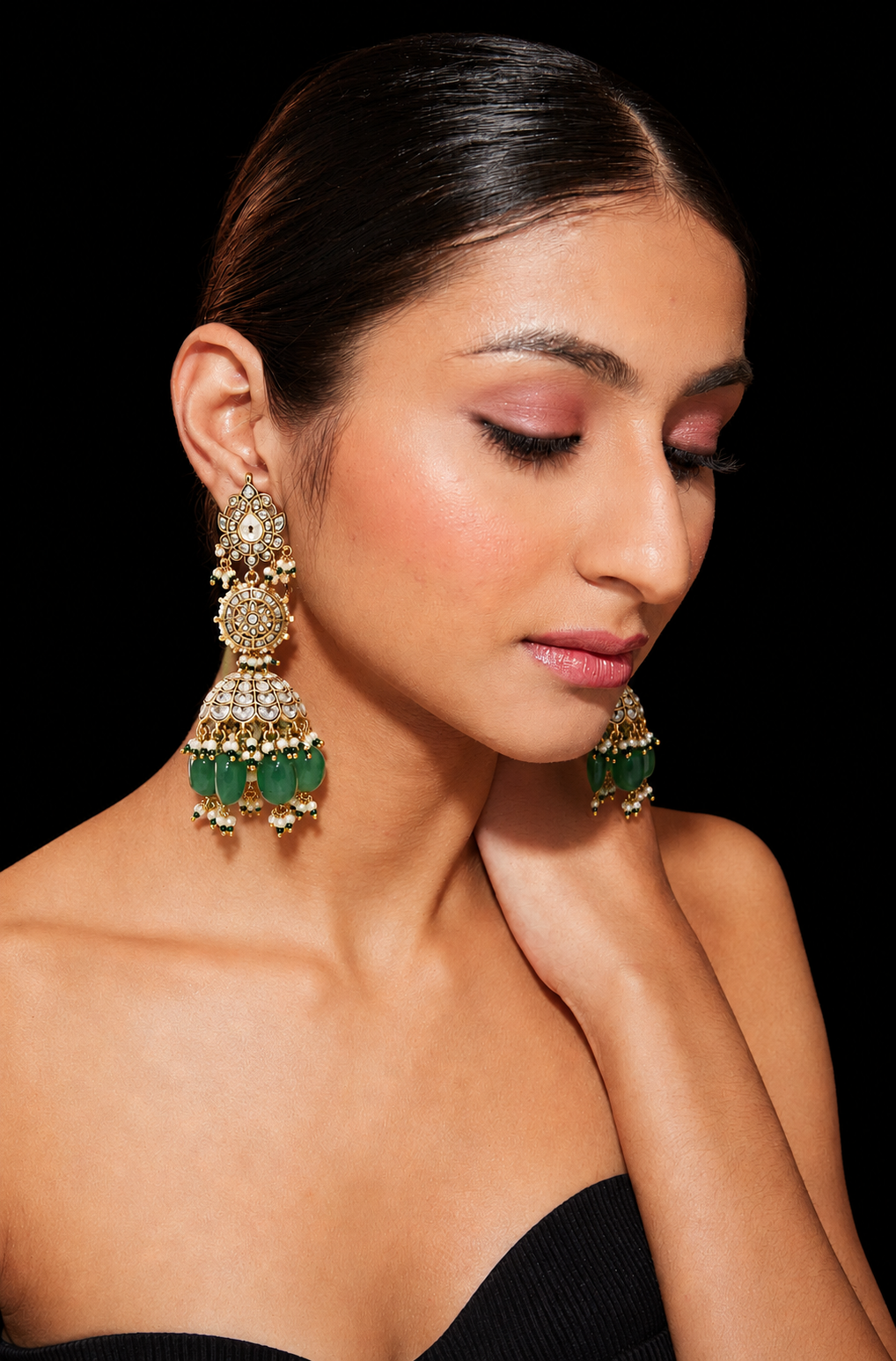 Emerald Green Polki Jhumka Earrings
