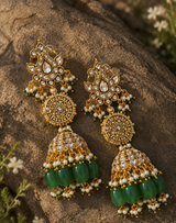 Emerald Green Polki Jhumka Earrings