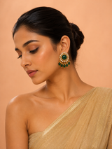 Emerald Stud Earrings with Pearl & Bead Drops