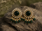 Emerald Stud Earrings with Pearl & Bead Drops