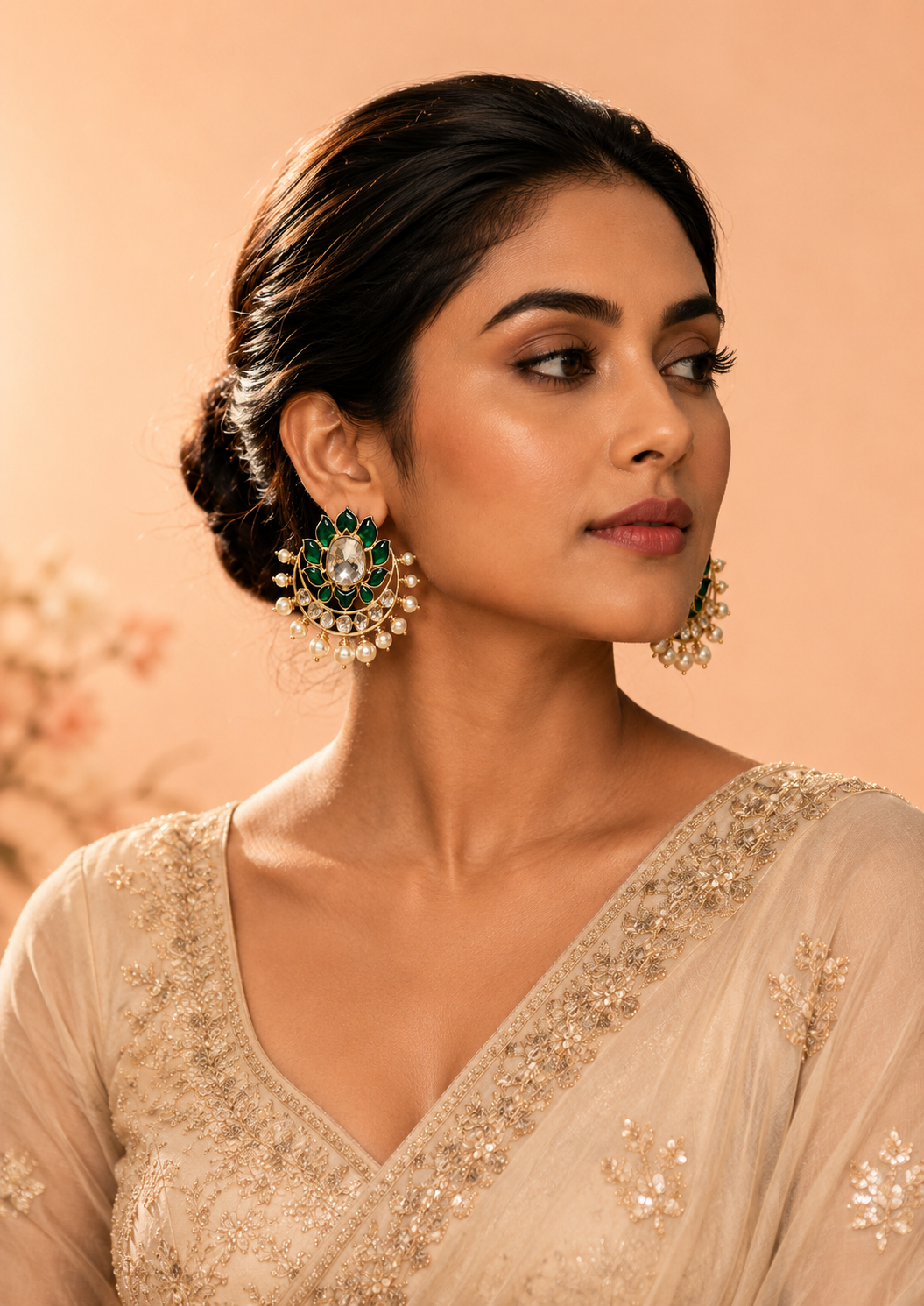 Emerald Floral Polki Earrings