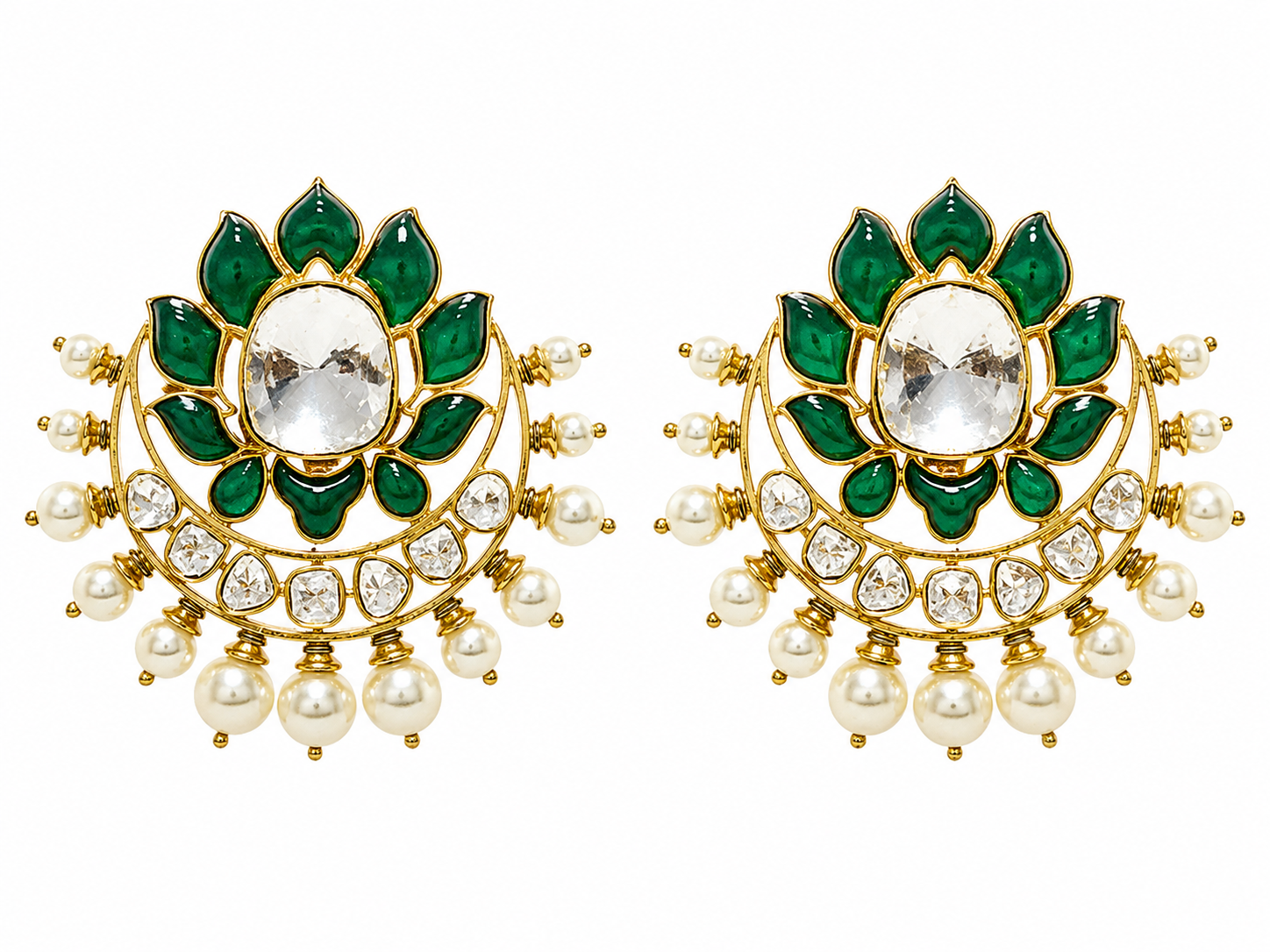 Emerald Floral Polki Earrings