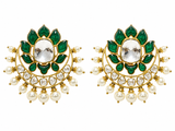 Emerald Floral Polki Earrings