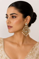 Polki Chandelier Earrings with Pearl Drops