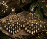 Polki Chandelier Earrings with Pearl Drops
