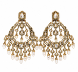 Polki Chandelier Earrings with Pearl Drops