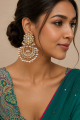Gold-Plated Jaipuri Kundan Pearl Chandbali Earrings