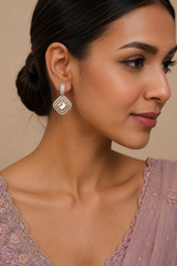 Elegant Dual-Tone Cubic Zirconia Geometric Drop Earrings