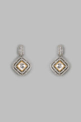 Elegant Dual-Tone Cubic Zirconia Geometric Drop Earrings