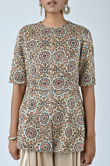 Ajrakh embroidered peplum top with flare pants