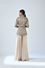 Ajrakh embroidered peplum top with flare pants