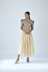 Ajrakh embellished gathered dress